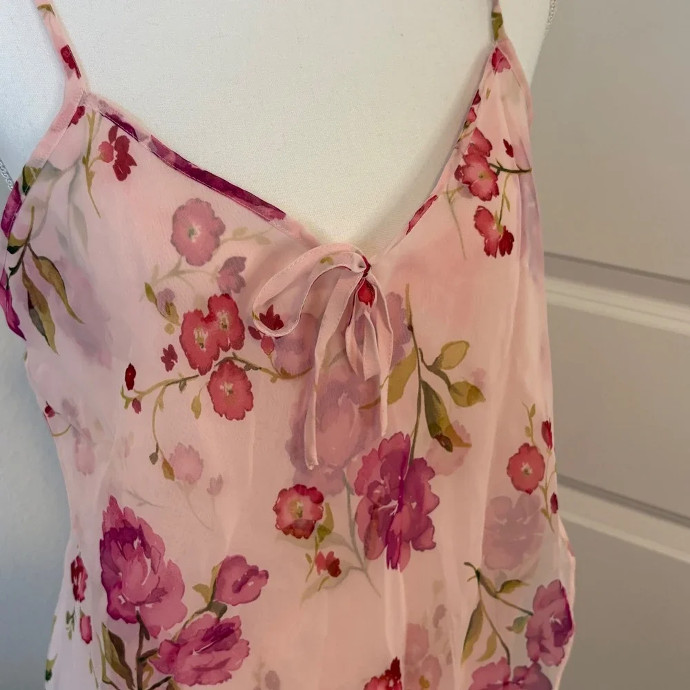 Gilligan & O'Malley Pink Floral Chiffon Chemise Nightgown XL Sheer Sleepwear